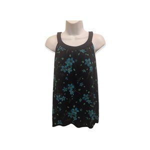 Woman's Designer Floral Top / Blouse / Black and Blue XL
